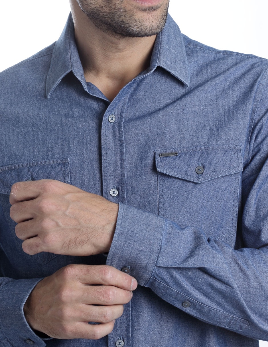 Camisa casual de algodón manga larga para hombre 7