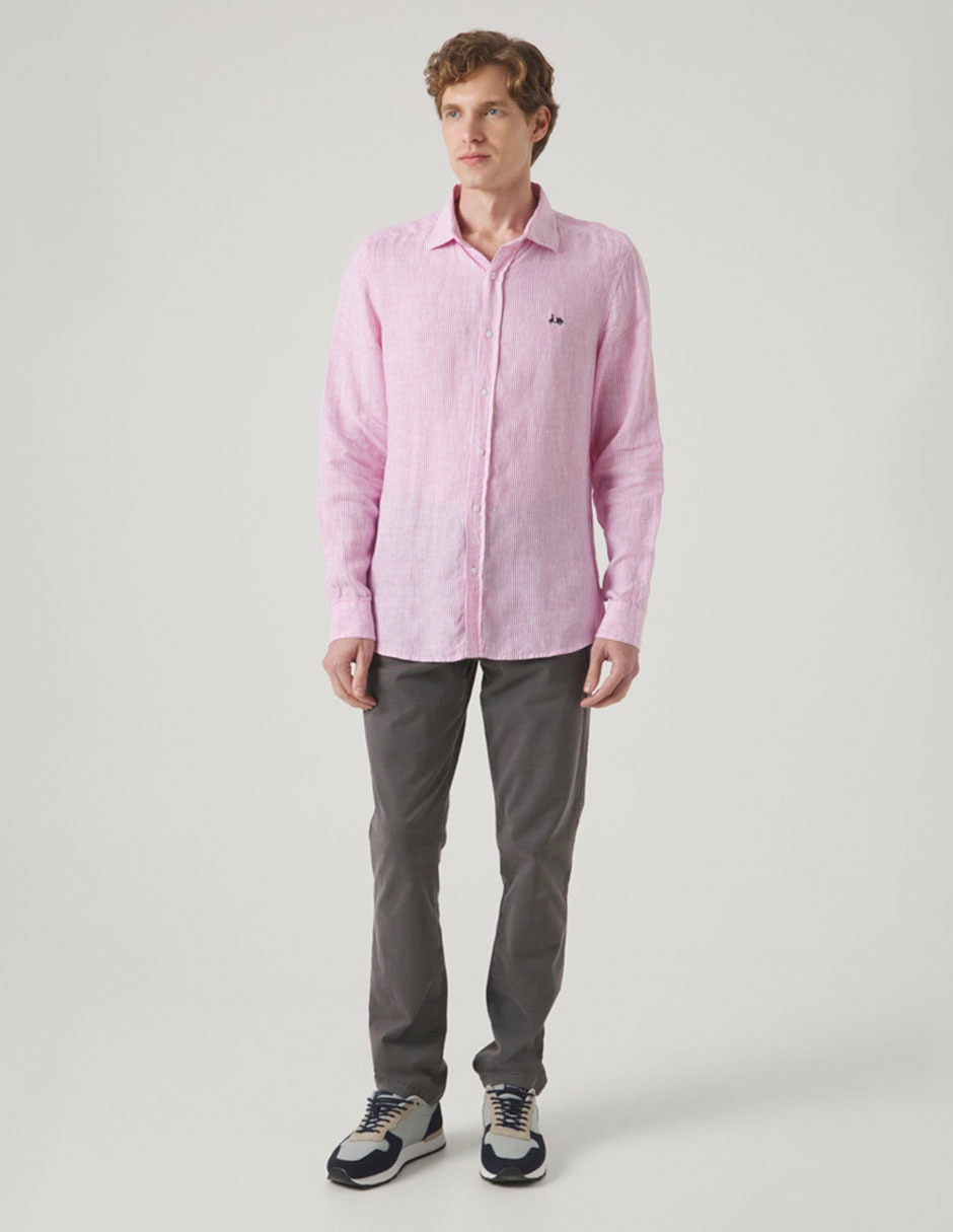Camisa casual de lino manga larga para hombre Camisa casual de lino manga larga para hombre