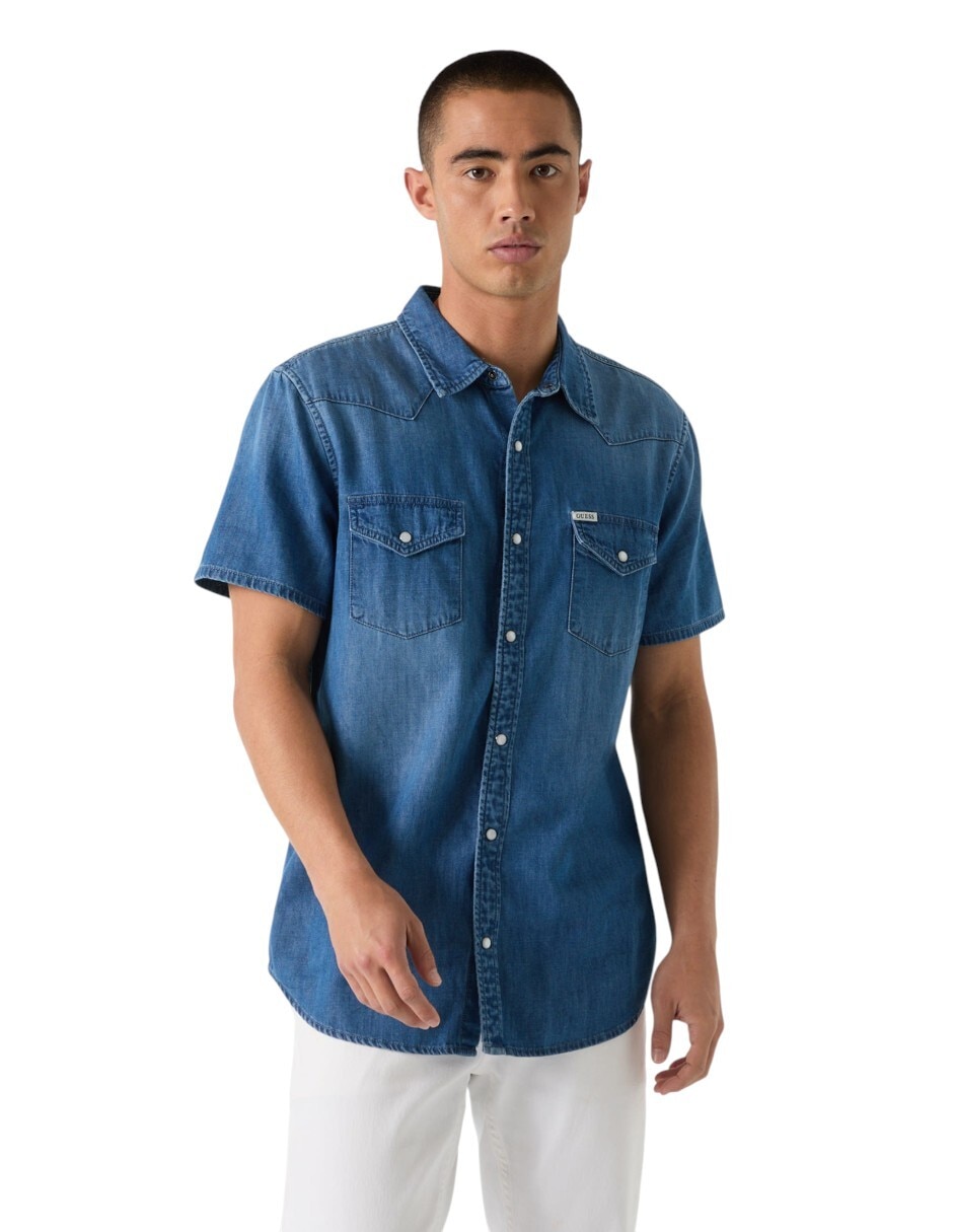 Camisa casual de algodón manga corta para hombre