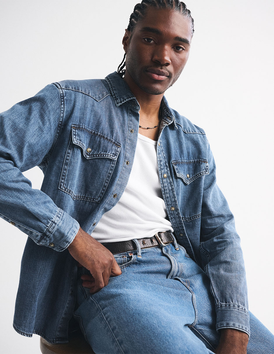 Camisa casual Abercrombie & Fitch de algodón manga larga para hombre