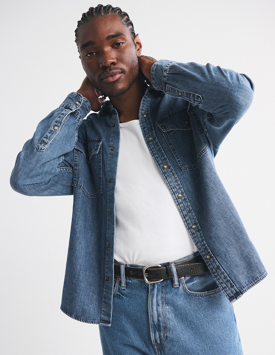 Camisa casual Abercrombie & Fitch de algodón manga larga para hombre