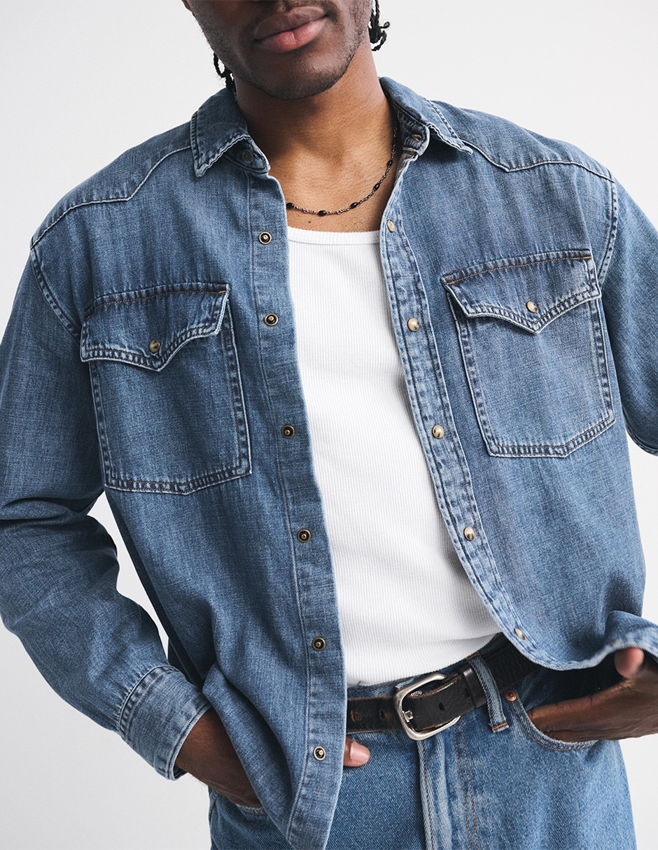 Camisa casual Abercrombie & Fitch de algodón manga larga para hombre