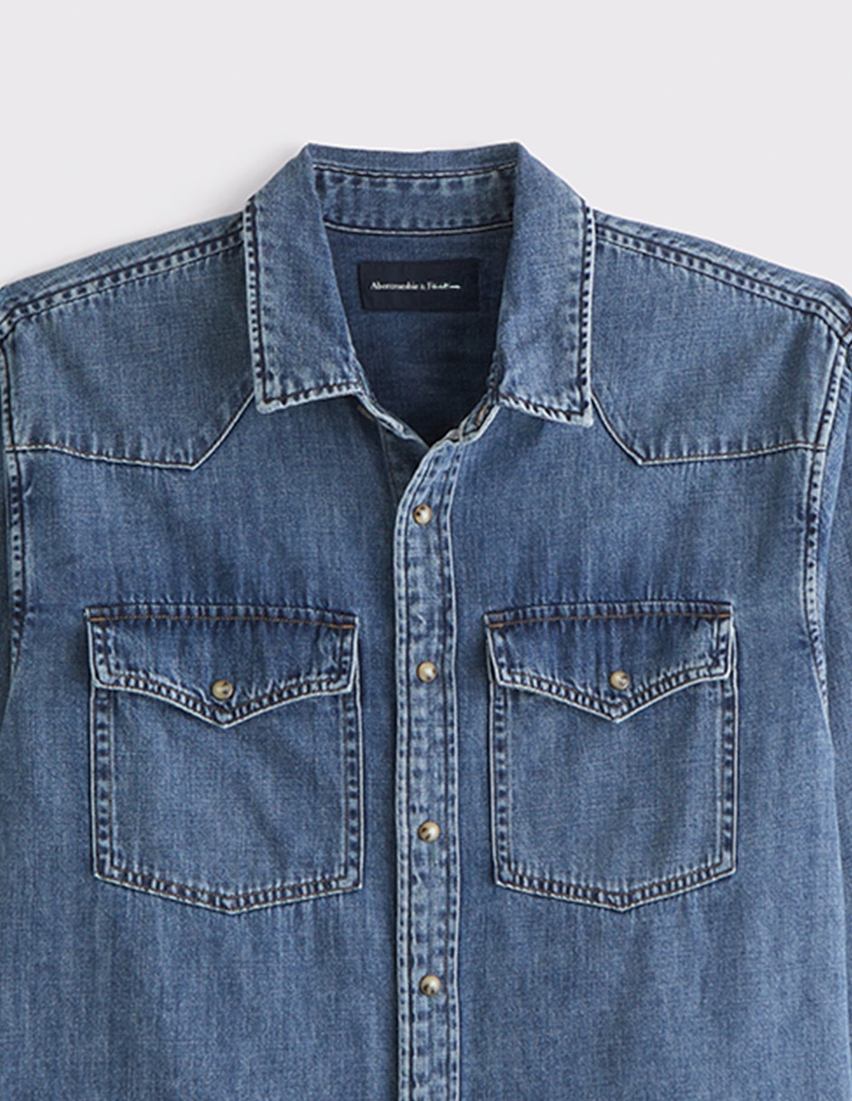 Camisa casual Abercrombie & Fitch de algodón manga larga para hombre