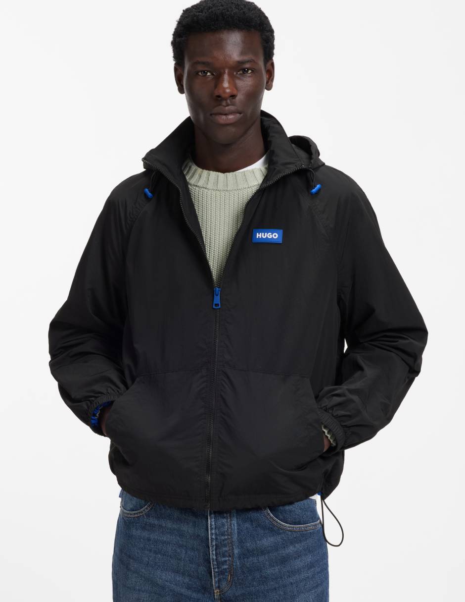 Chamarra rompevientos impermeable con capucha para hombre