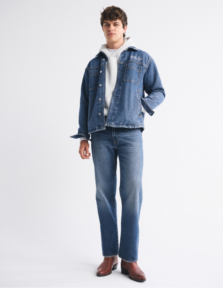 Jeans straight deslavado para hombre 7