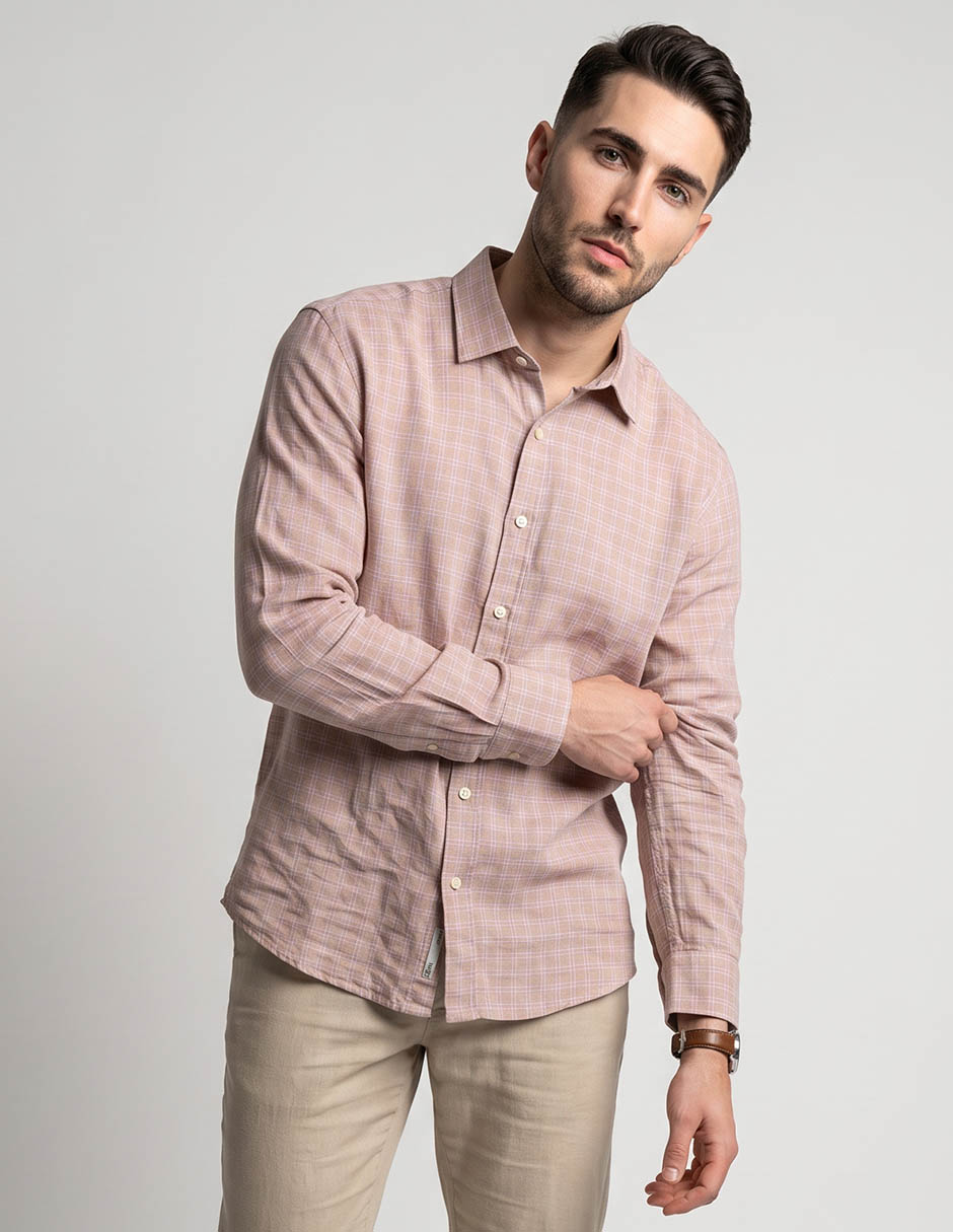Camisa casual de algodón manga larga para hombre Camisa casual de algodón manga larga para hombre
