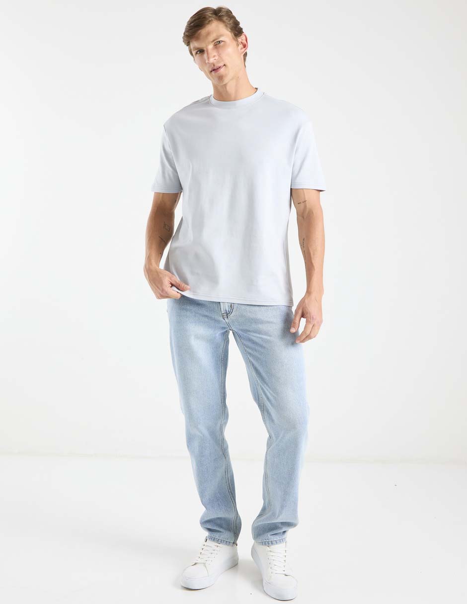 Jeans straight lavado claro para hombre 2
