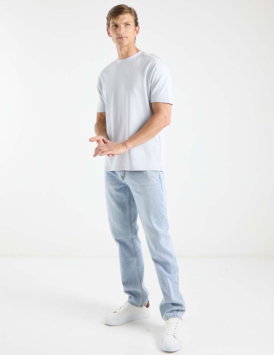 Jeans straight lavado claro para hombre 3