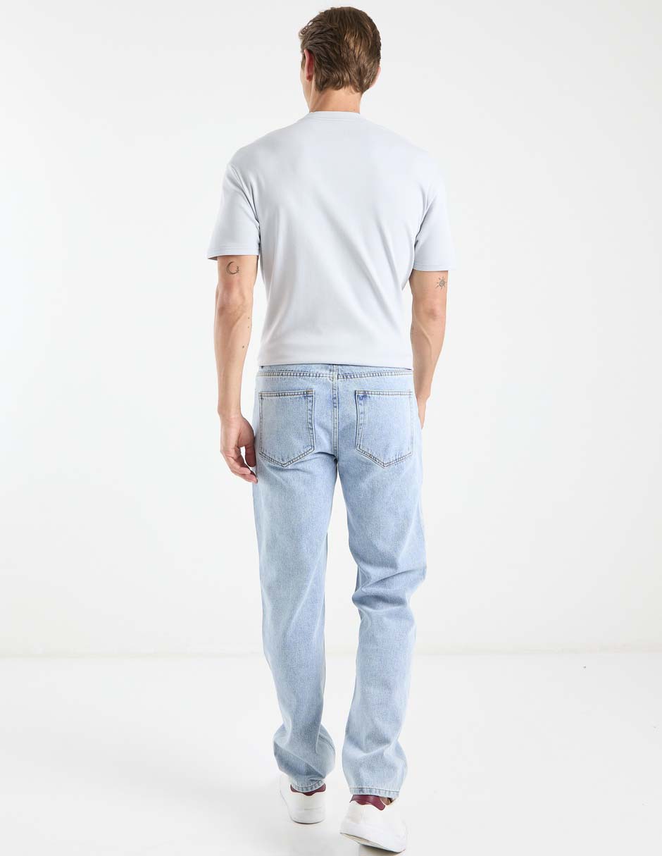 Jeans straight lavado claro para hombre 6