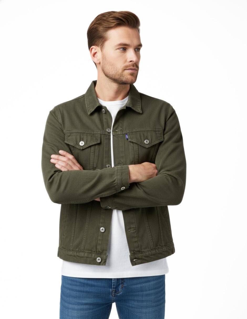 Set chamarra denim de mezclilla con bolsillos para hombre 9