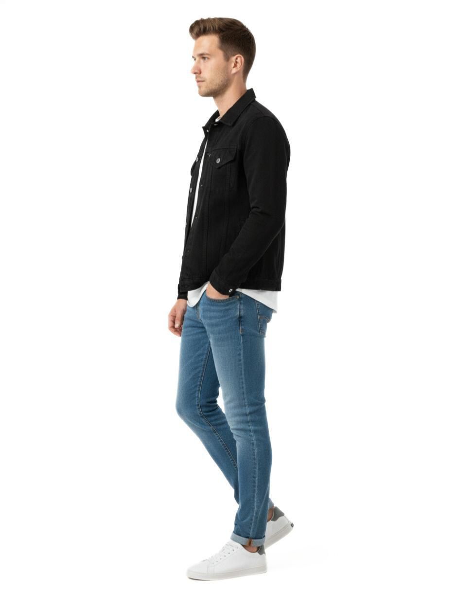 Set chamarra denim de mezclilla con bolsillos para hombre 6