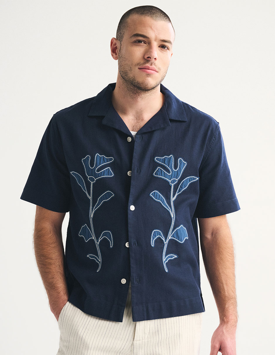 Camisa casual abercrombie & fitch de algodón manga corta para hombre
