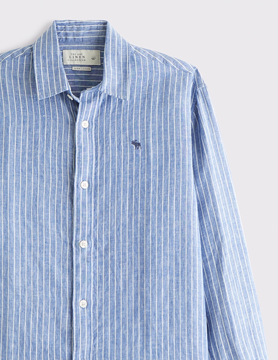 Camisa casual abercrombie & fitch de lino manga larga para hombre