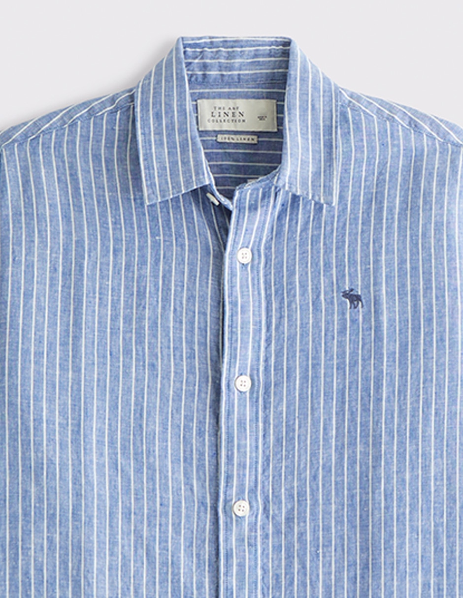 Camisa casual abercrombie & fitch de lino manga larga para hombre