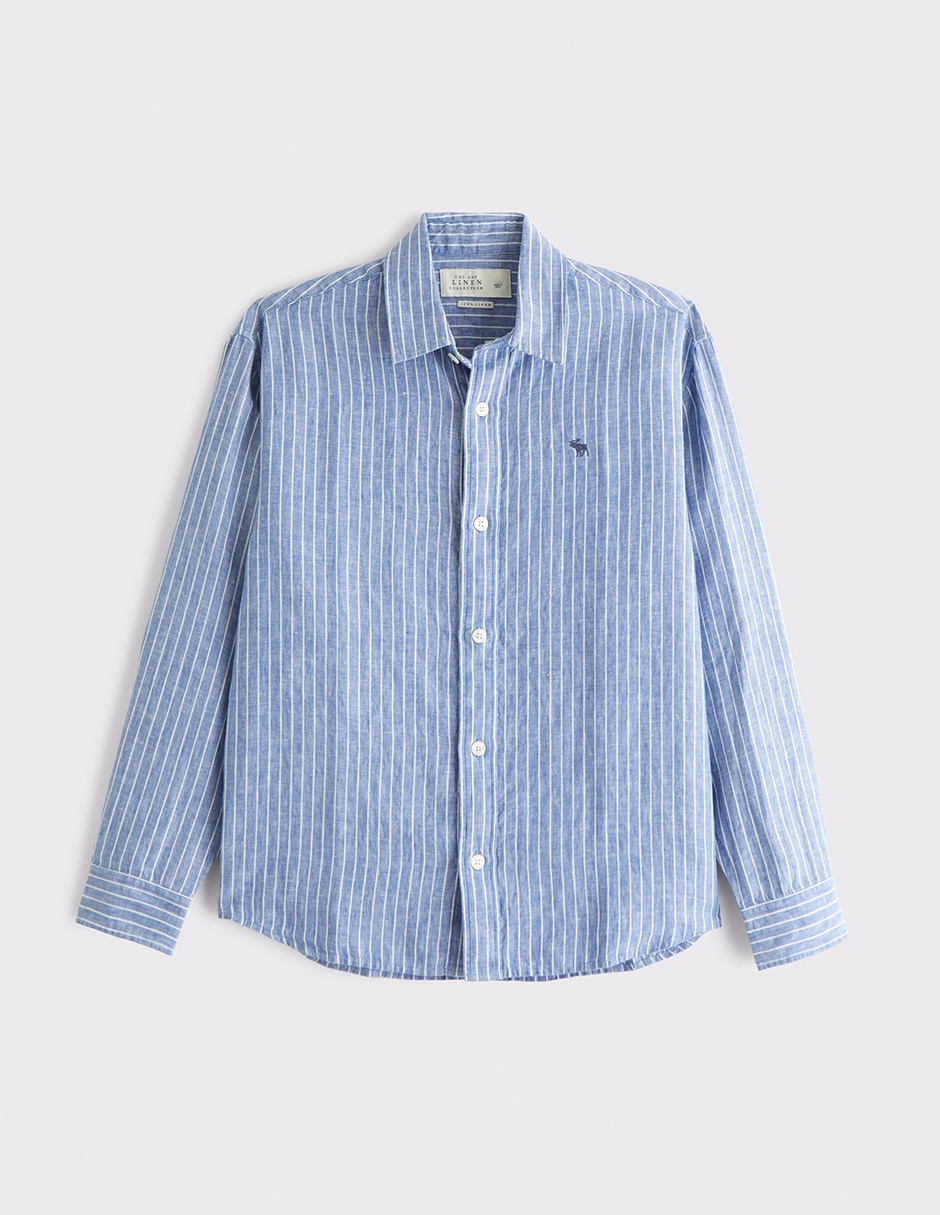 Camisa casual abercrombie & fitch de lino manga larga para hombre