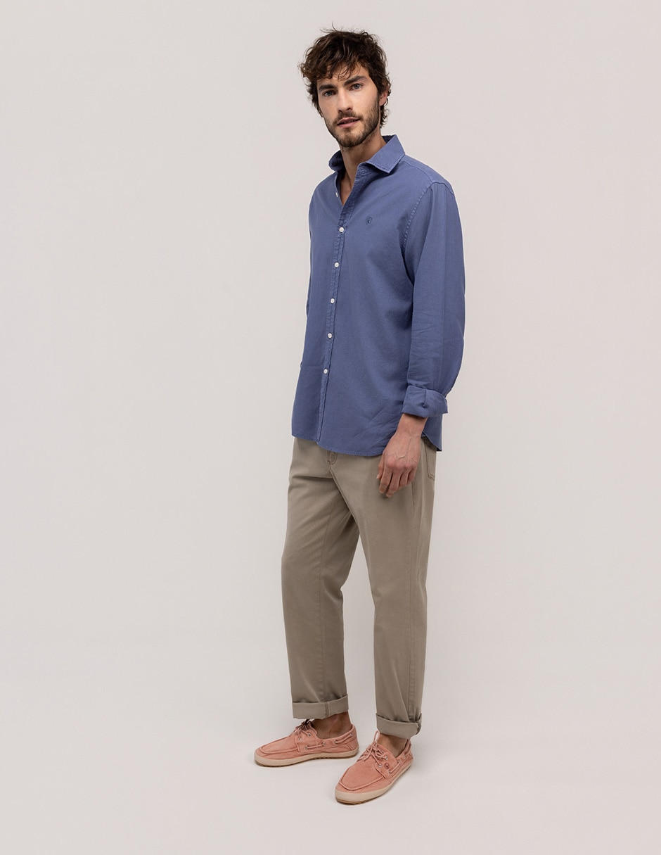 Camisa casual el ganso de lino y algodón manga larga para hombre