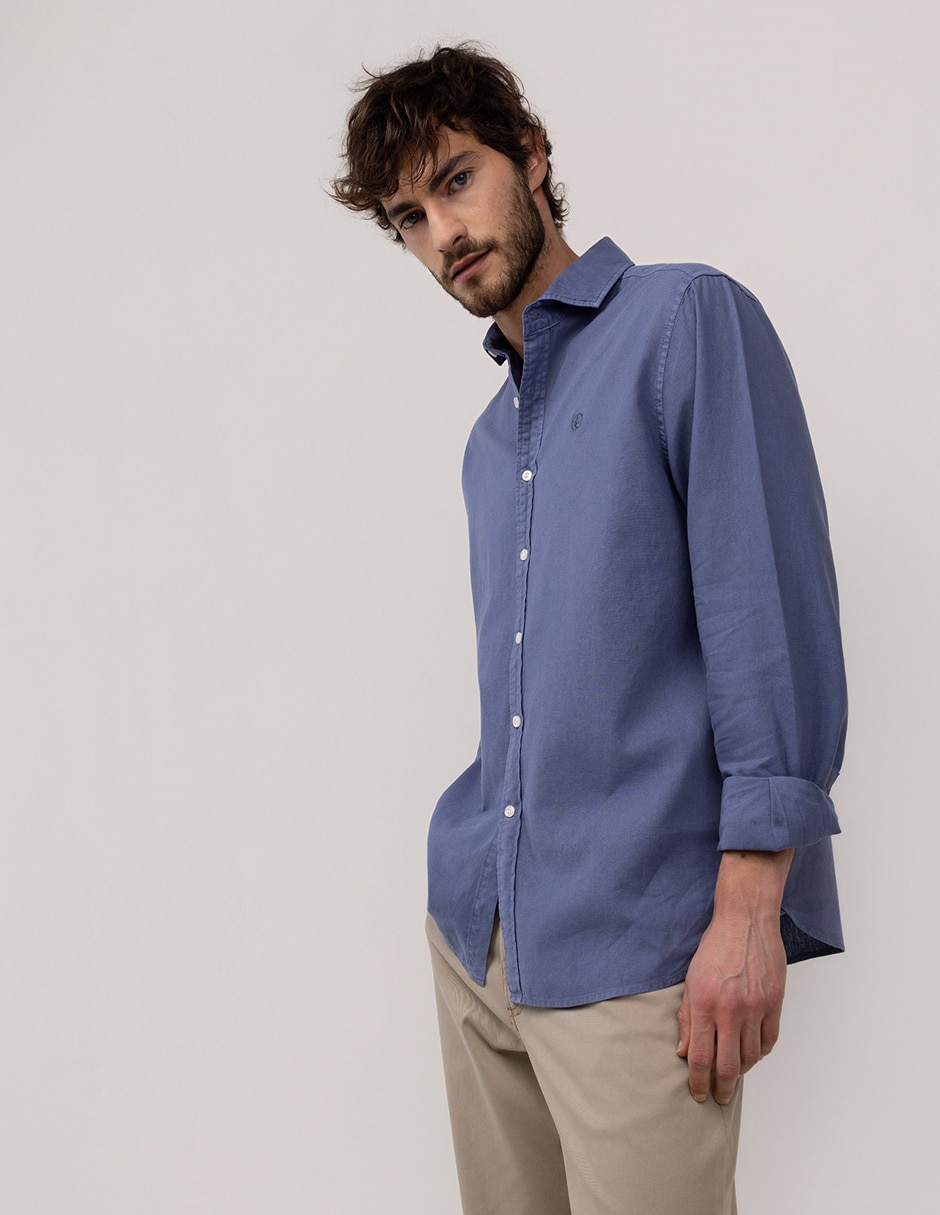 Camisa casual el ganso de lino y algodón manga larga para hombre
