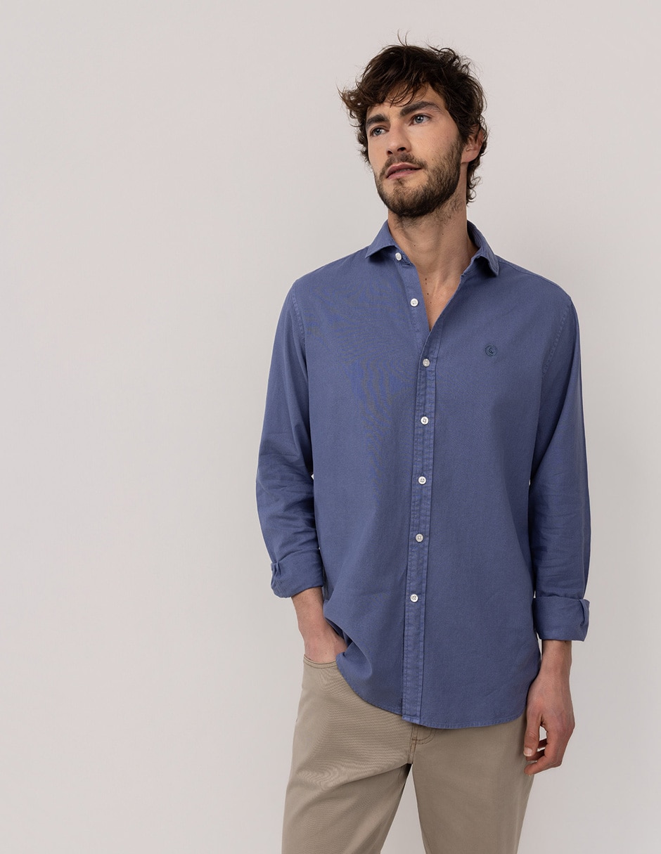 Camisa casual el ganso de lino y algodón manga larga para hombre