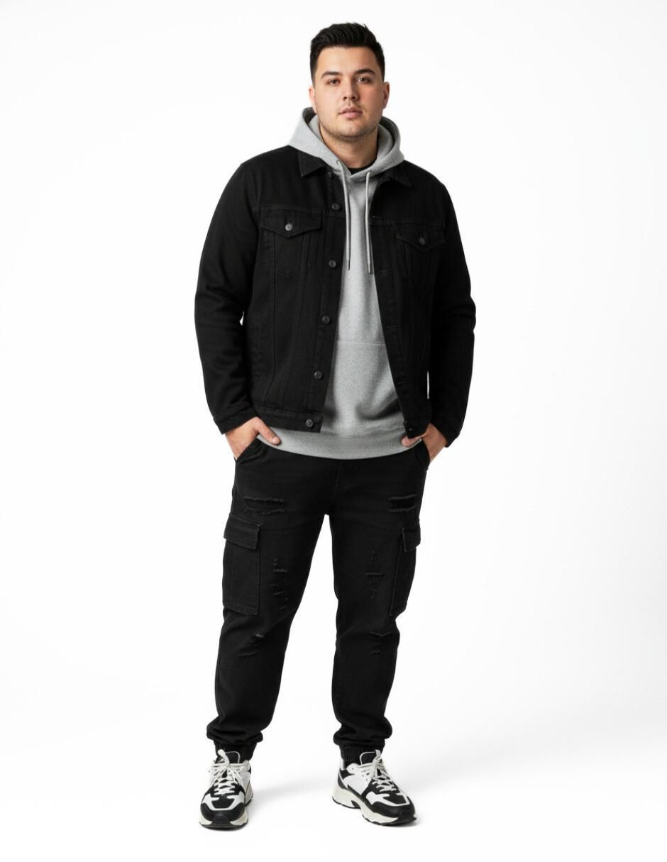 Set chamarra denim de mezclilla con bolsillos para hombre 4