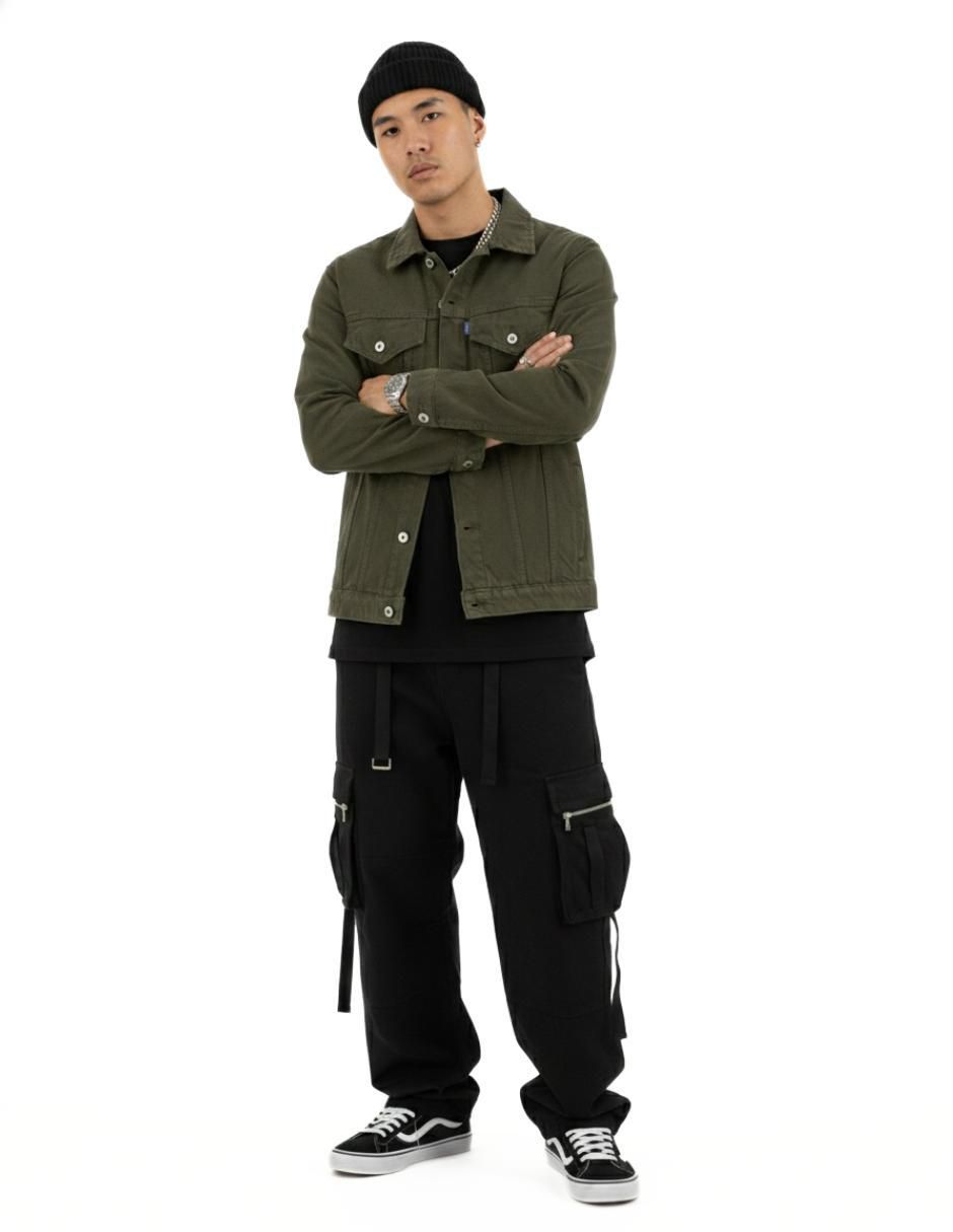 Set chamarra denim de mezclilla con bolsillos para hombre 8