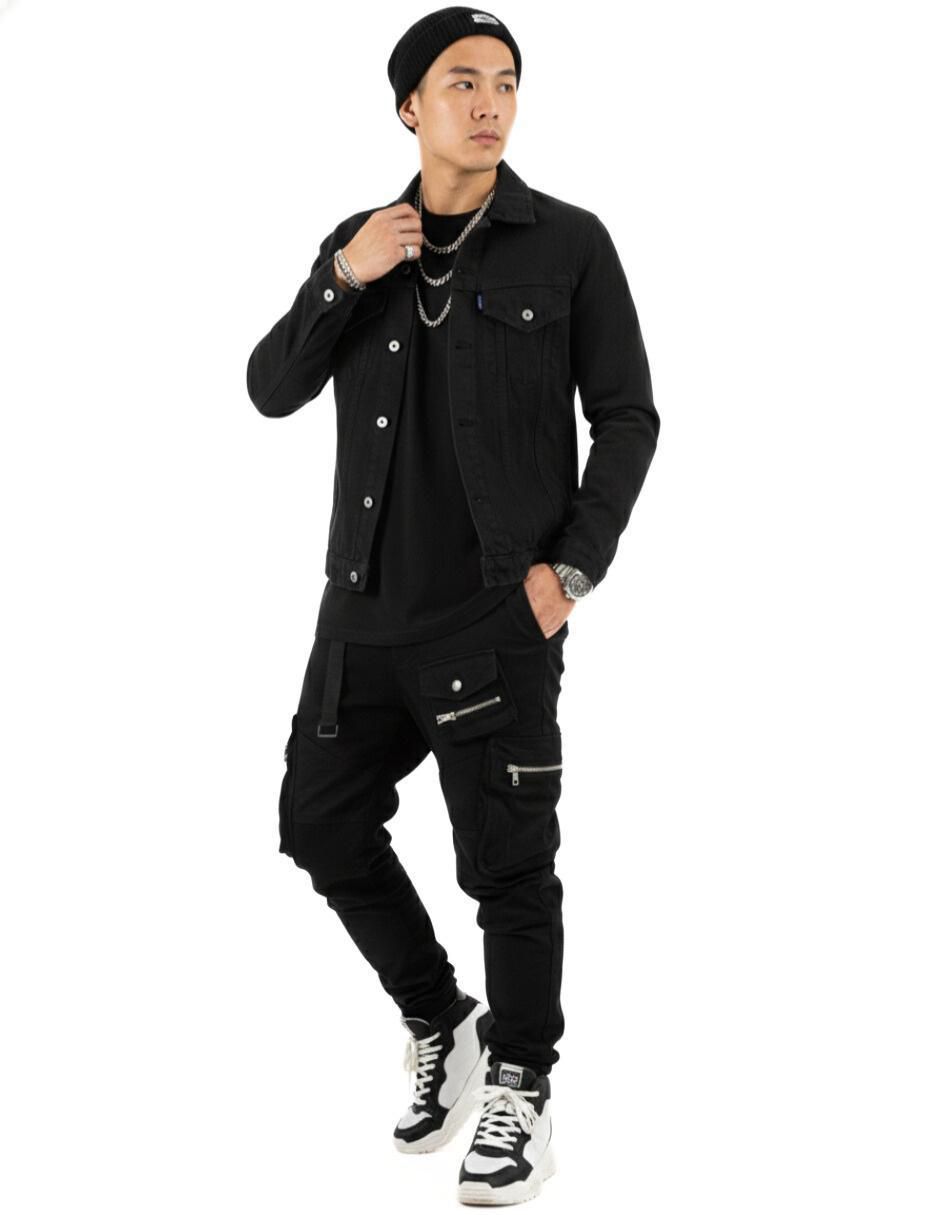Set chamarra denim de mezclilla con bolsillos para hombre 8