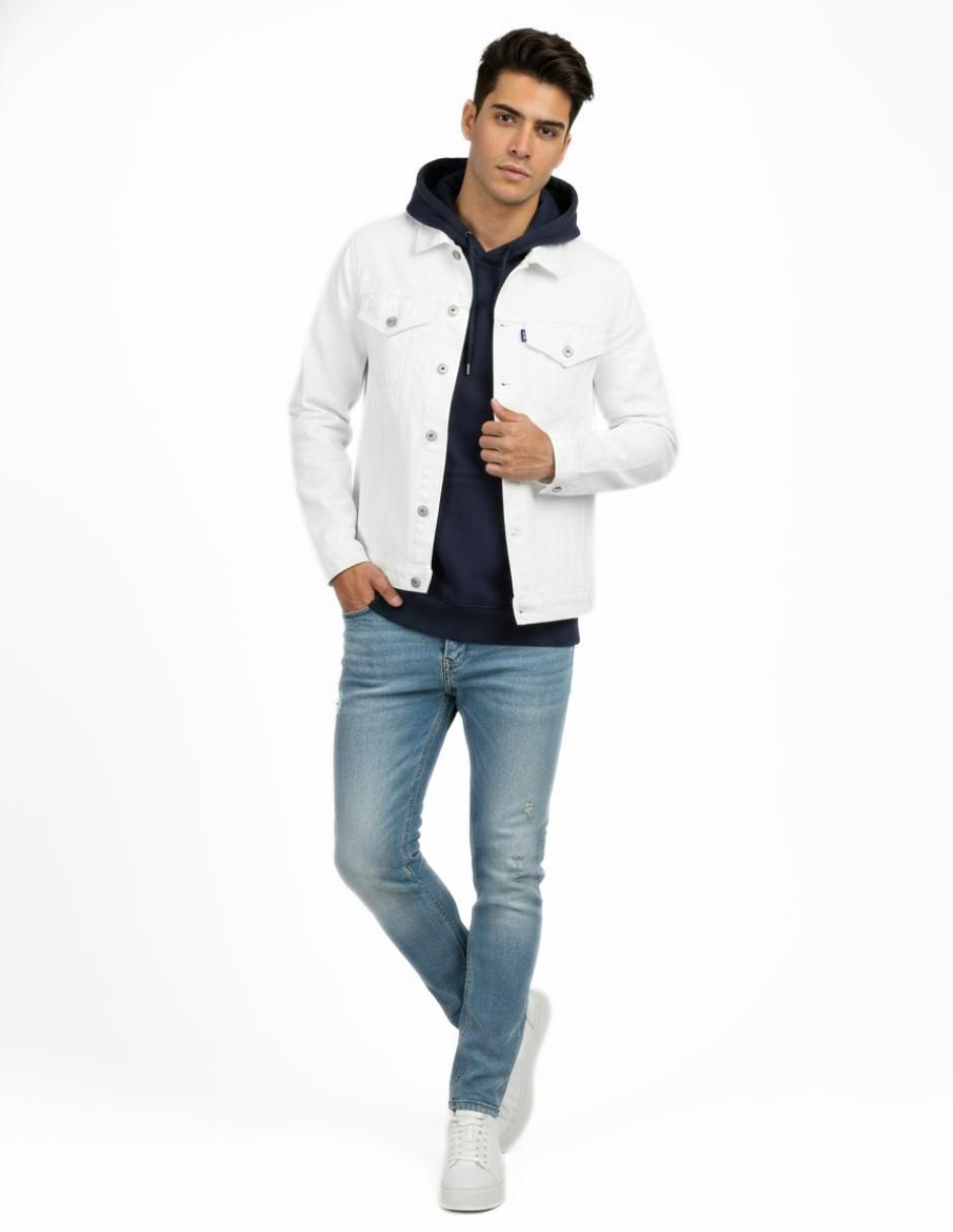 Set chamarra denim de mezclilla con bolsillos para hombre 9