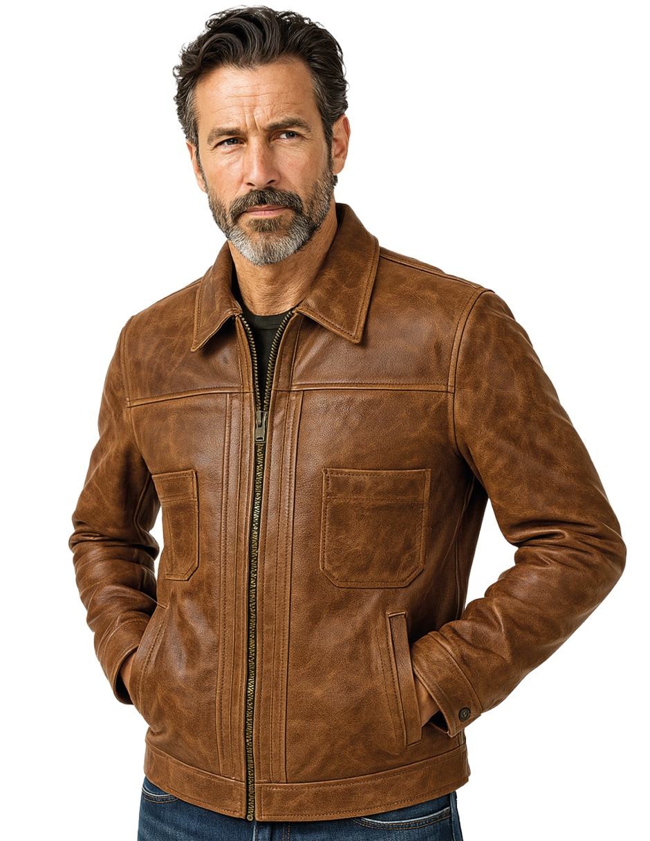 Chamarra casual de piel para hombre Chamarra casual de piel para hombre