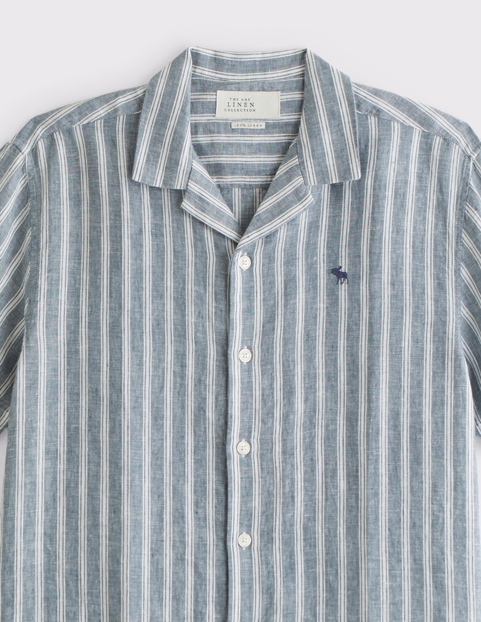 Camisa casual abercrombie & fitch de lino manga corta para hombre