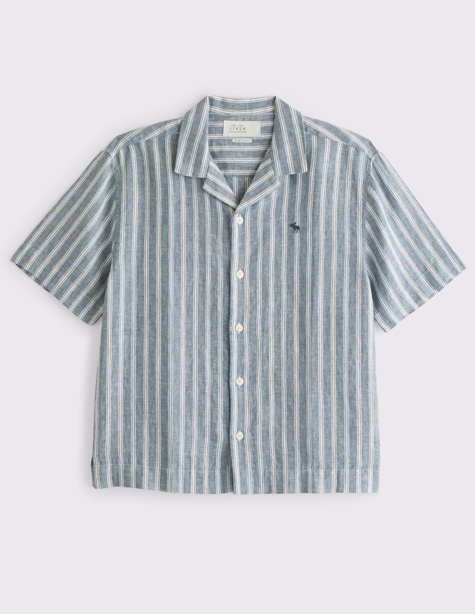 Camisa casual abercrombie & fitch de lino manga corta para hombre