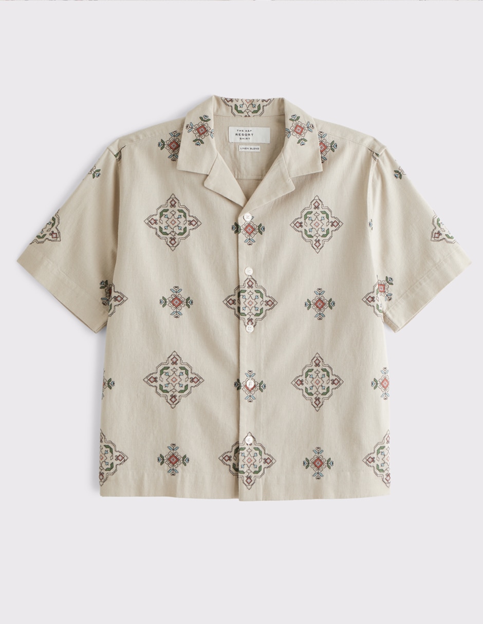 Camisa/Sobrecamisa Casual de (si aplica) Algodón y lino manga Corta para hombre