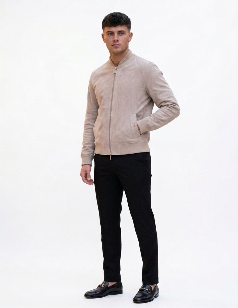 Chamarra bomber de piel con bolsillos para hombre 2