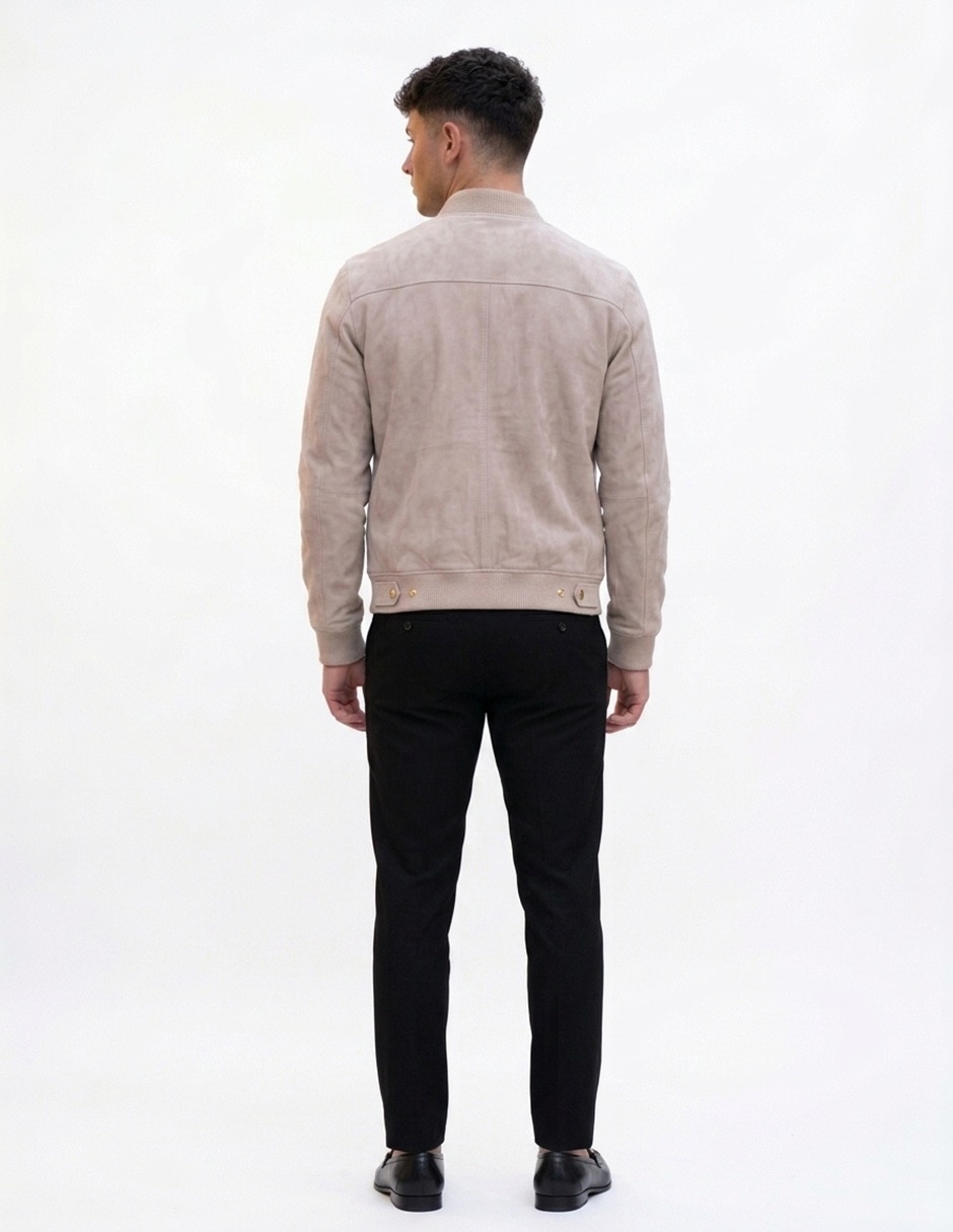 Chamarra bomber de piel con bolsillos para hombre 4