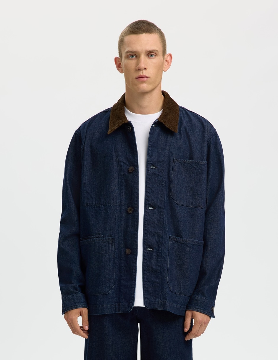Chamarra denim Selected cuello a contraste para hombre