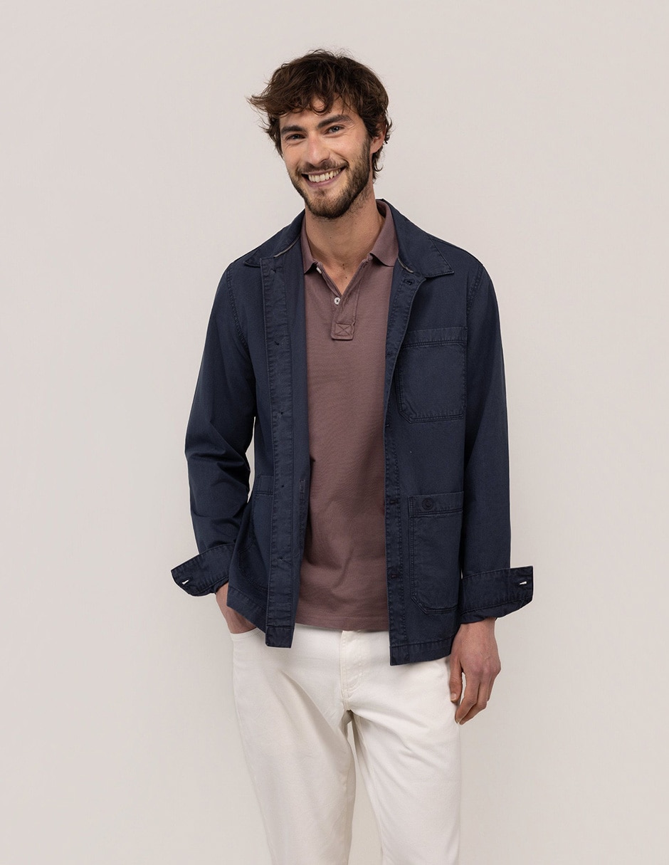 Sobrecamisa casual de algodón manga larga para hombre