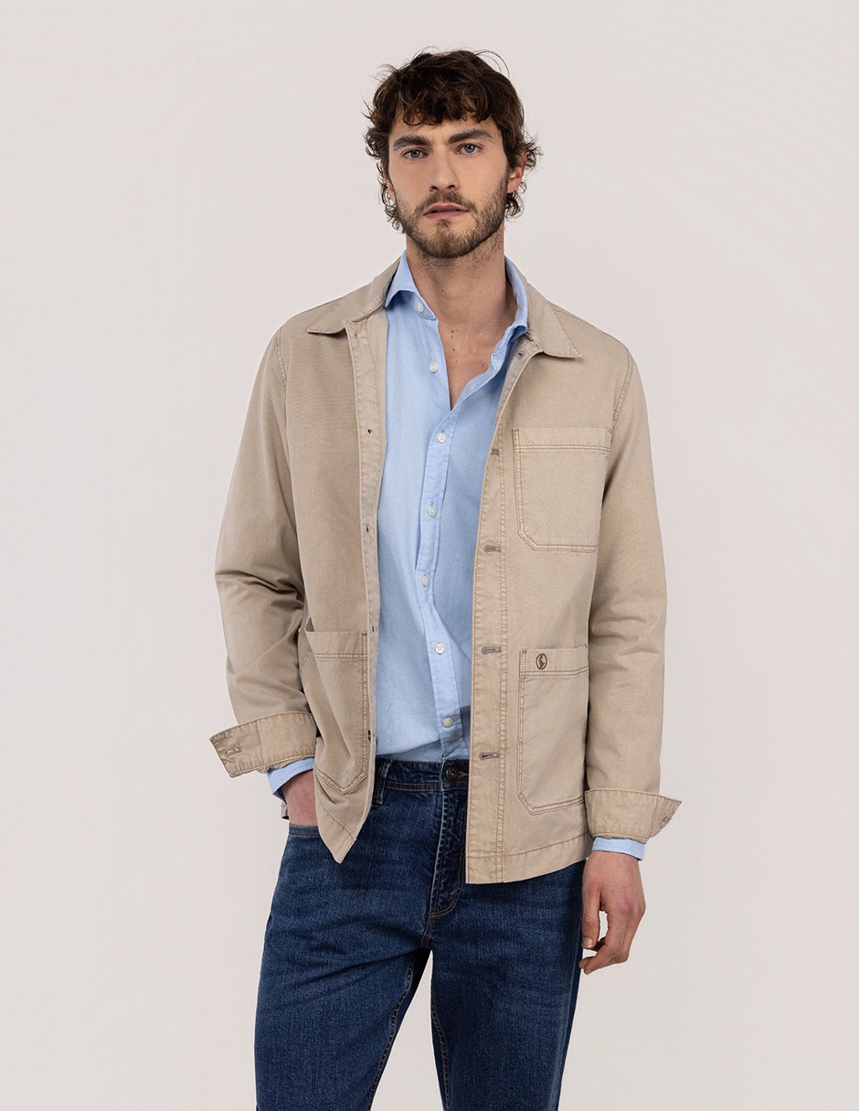 Sobrecamisa casual de algodón manga larga para hombre