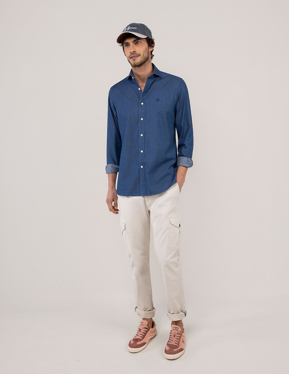 Camisa casual El Ganso de algodón manga larga para hombre