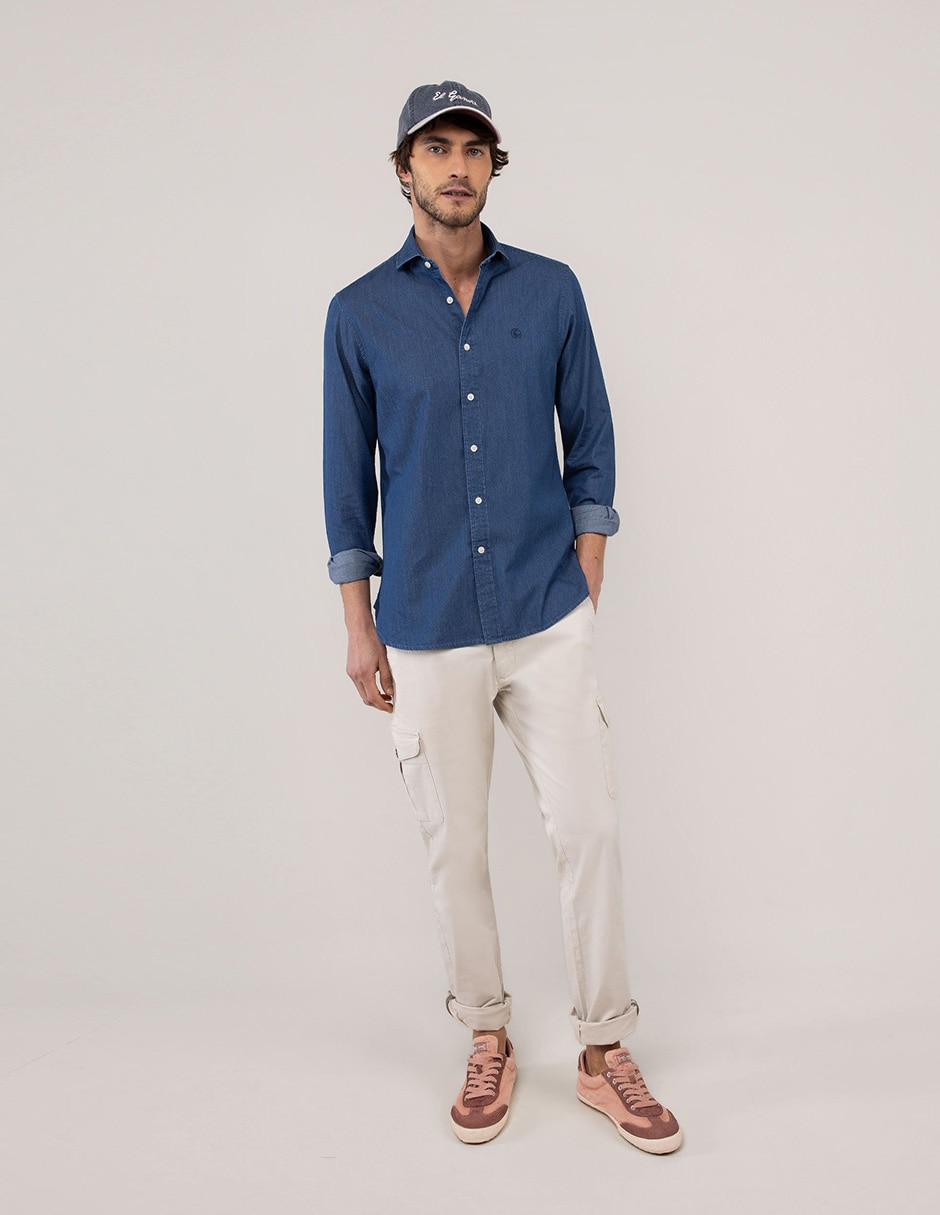 Camisa casual El Ganso de algodón manga larga para hombre