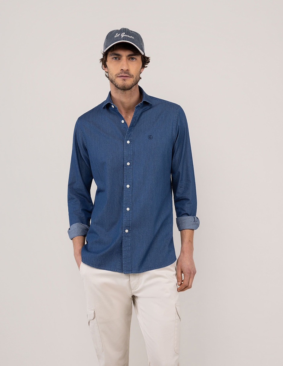 Camisa casual El Ganso de algodón manga larga para hombre