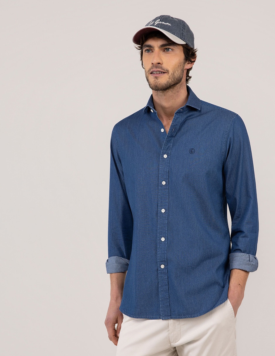 Camisa casual El Ganso de algodón manga larga para hombre