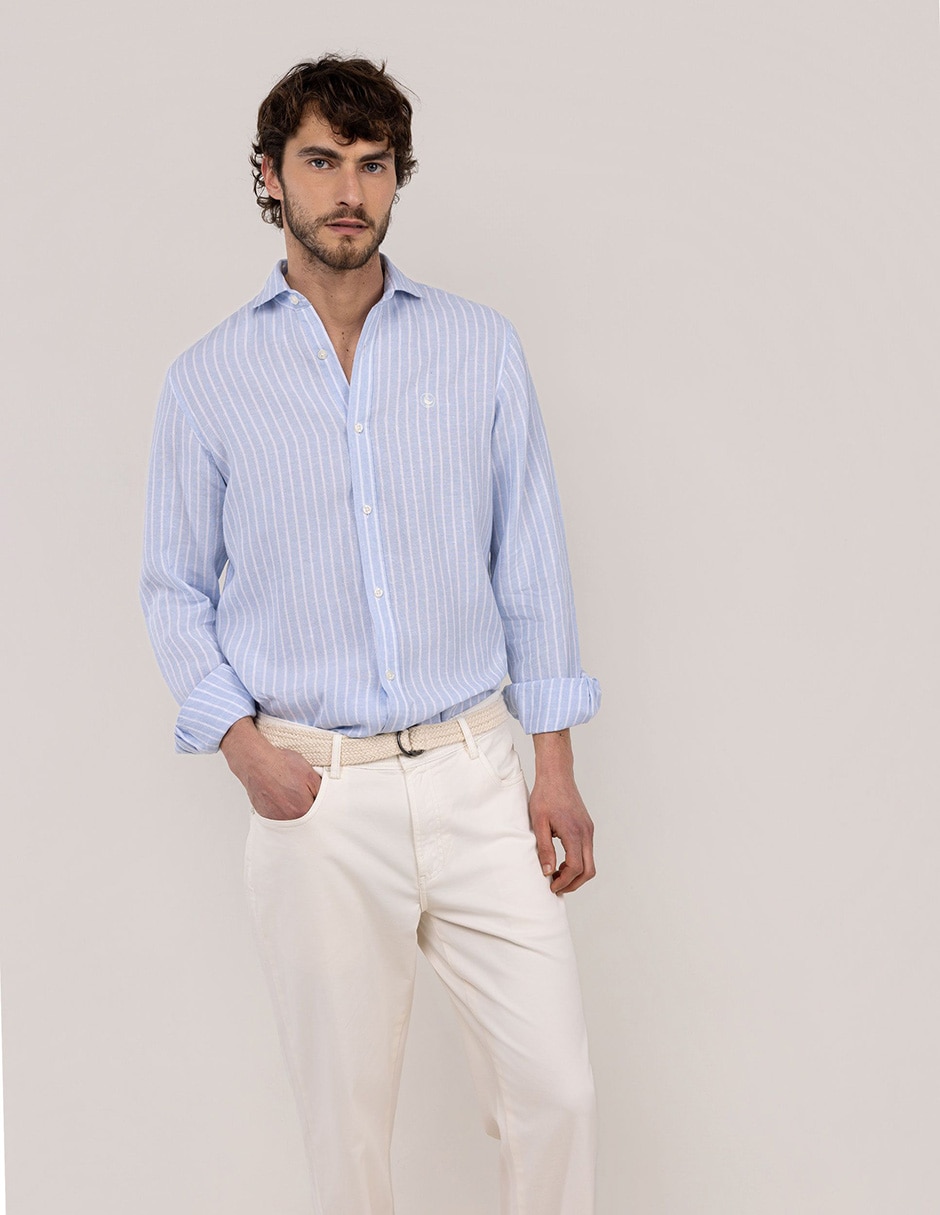 Camisa/sobrecamisa casual de lino manga larga para hombre 3