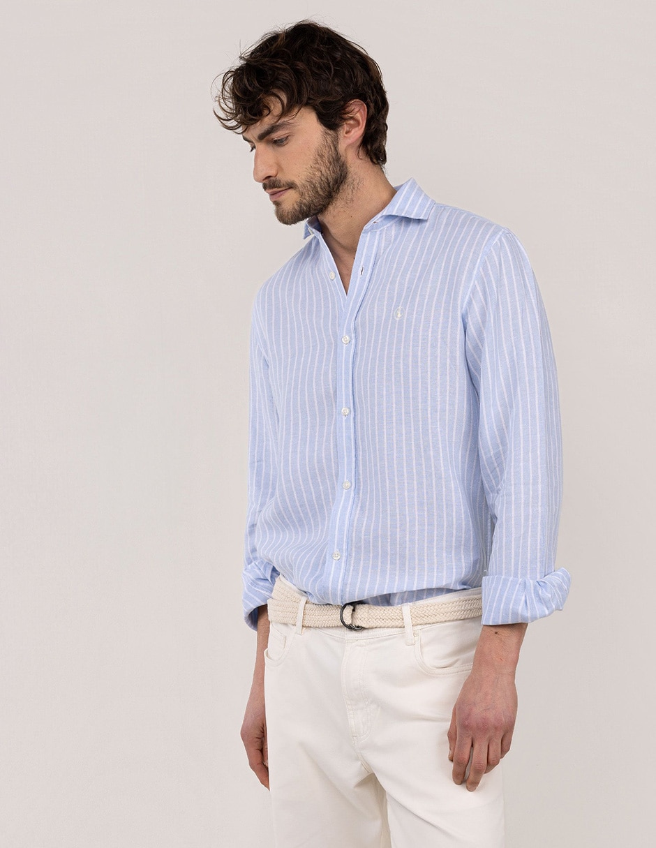 Camisa/sobrecamisa casual de lino manga larga para hombre 4