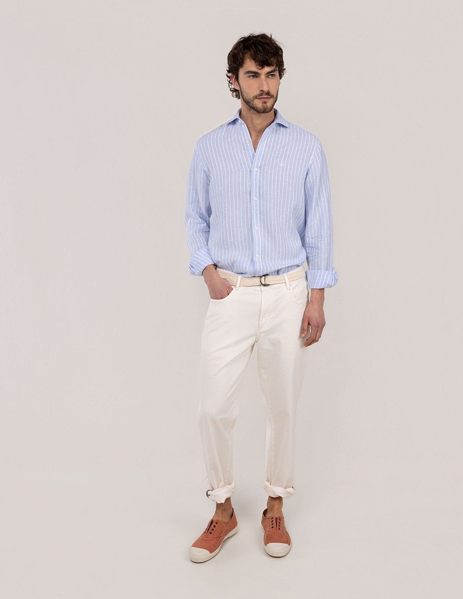 Camisa/sobrecamisa casual de lino manga larga para hombre 5