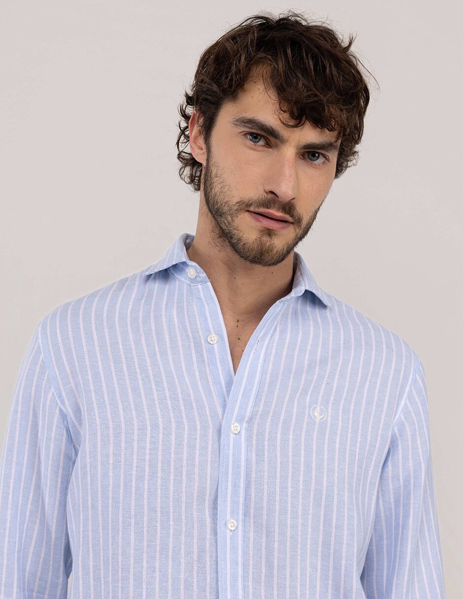 Camisa/sobrecamisa casual de lino manga larga para hombre 6