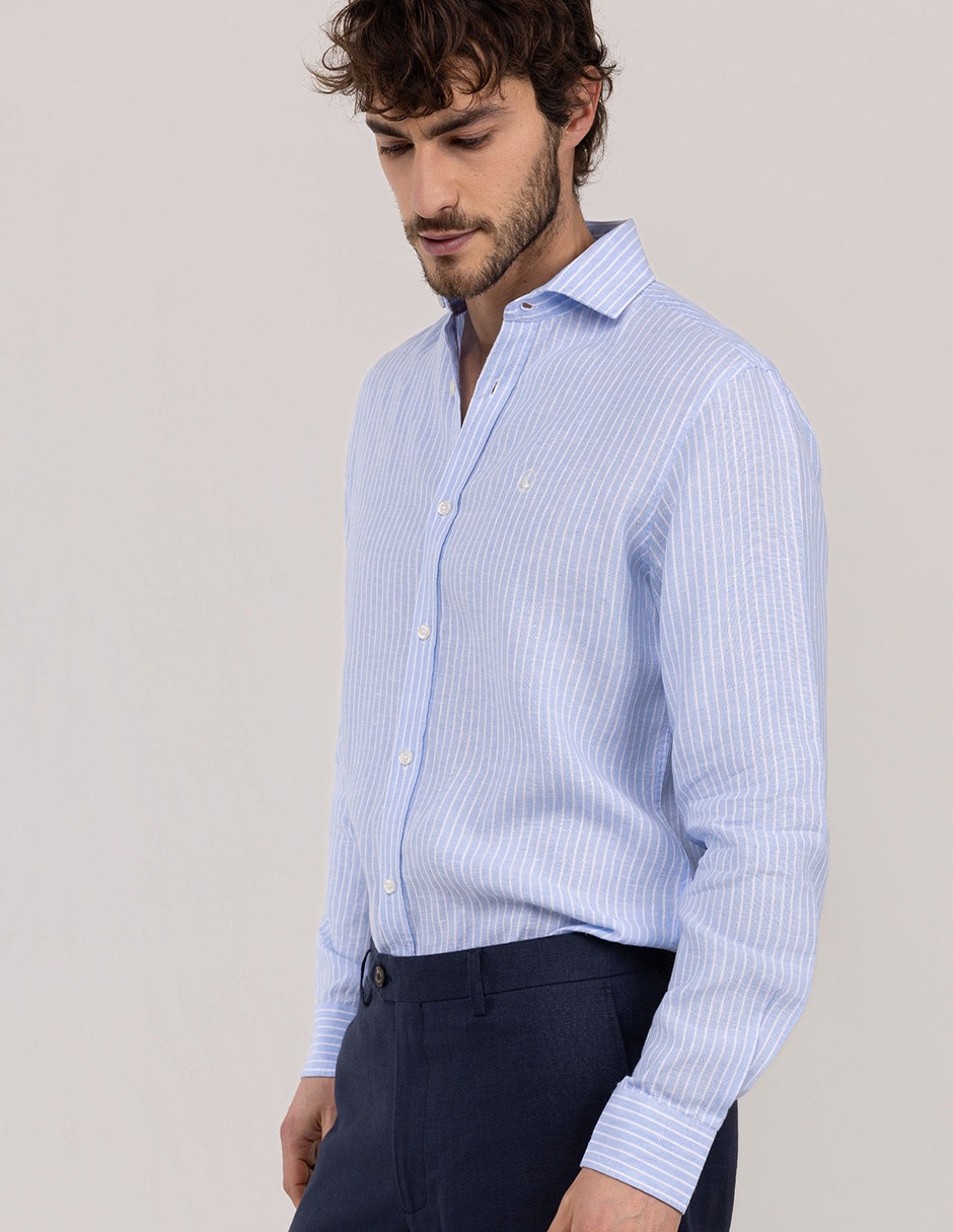 Camisa/sobrecamisa casual de lino manga larga para hombre 3