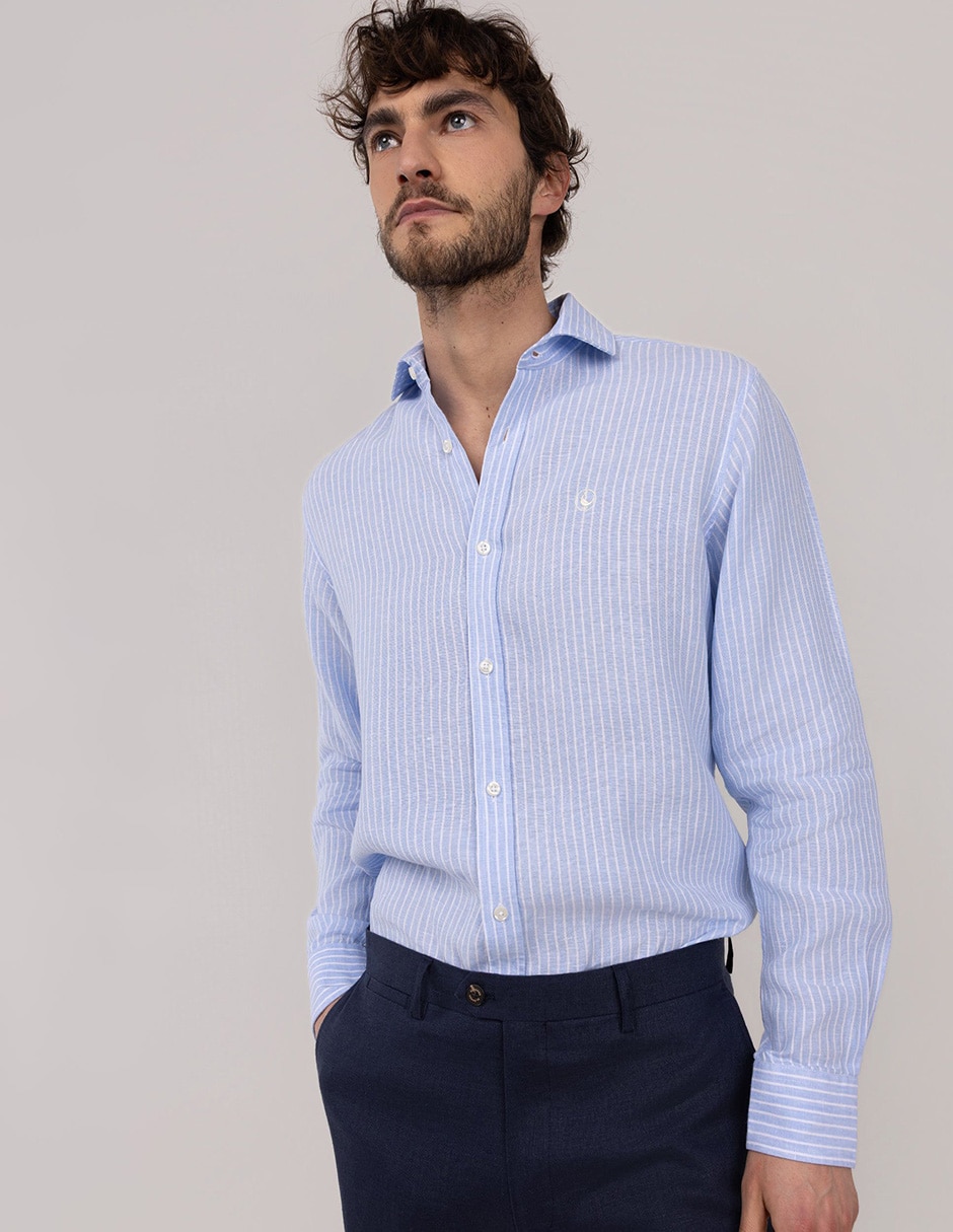 Camisa/sobrecamisa casual de lino manga larga para hombre 4