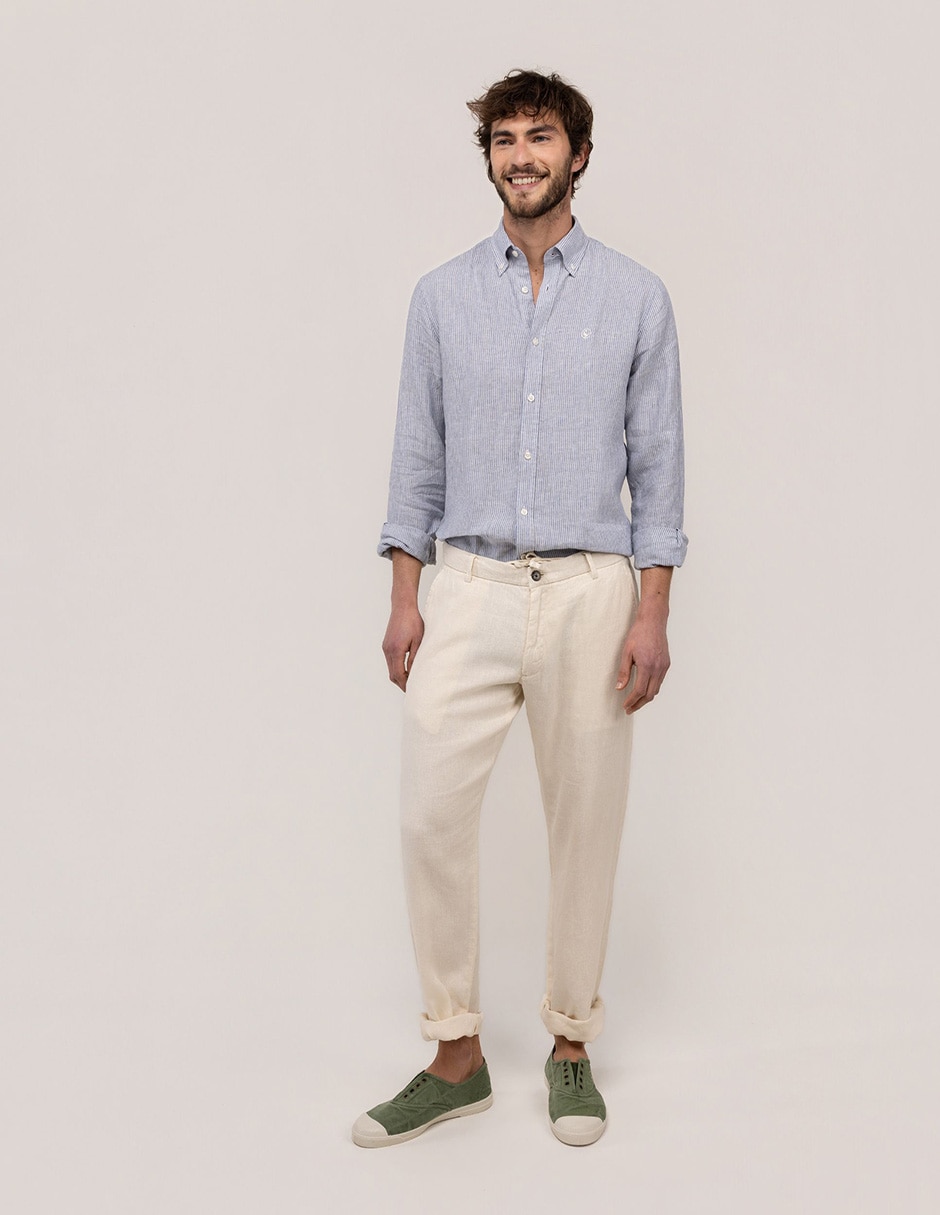 Camisa/sobrecamisa casual de lino manga larga para hombre 2