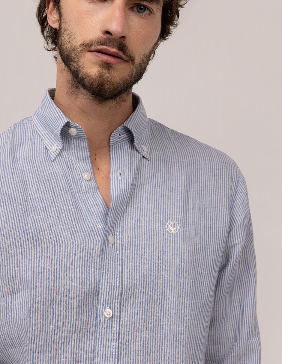 Camisa/sobrecamisa casual de lino manga larga para hombre 3