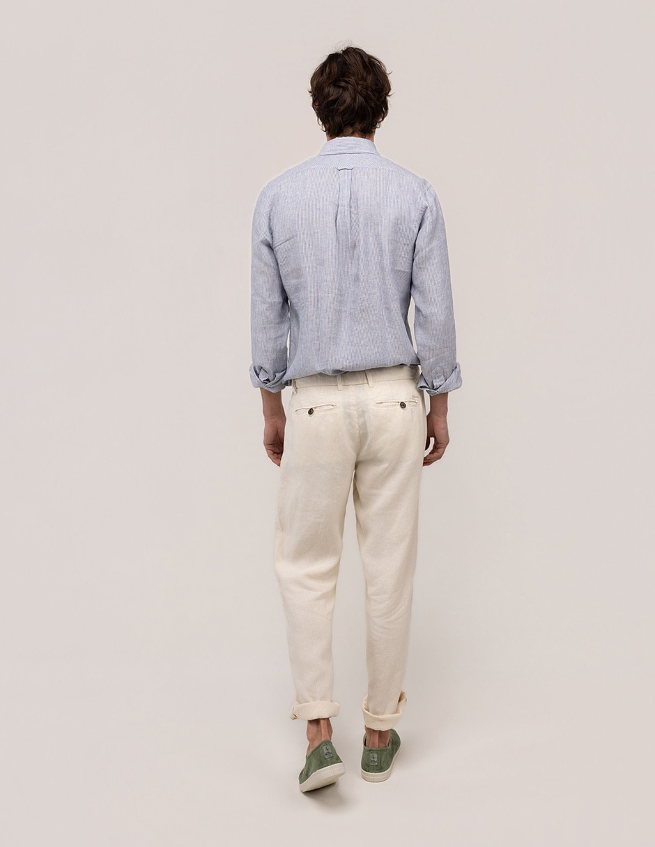 Camisa/sobrecamisa casual de lino manga larga para hombre 5