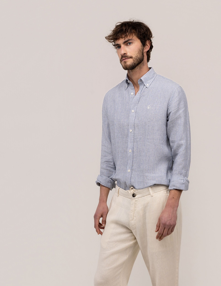 Camisa/sobrecamisa casual de lino manga larga para hombre 6