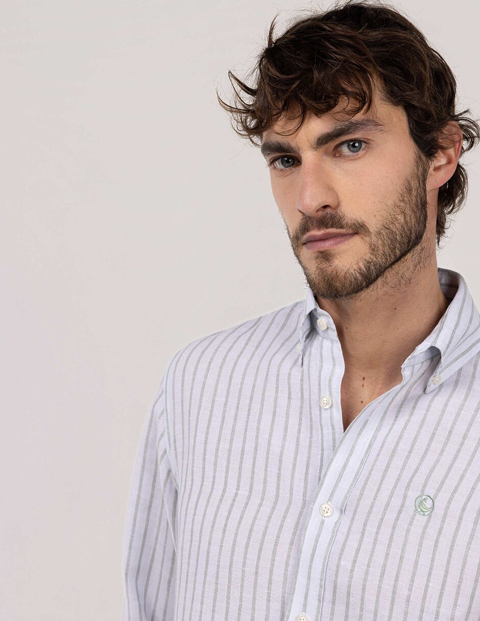 Camisa de lino manga larga para hombre 4